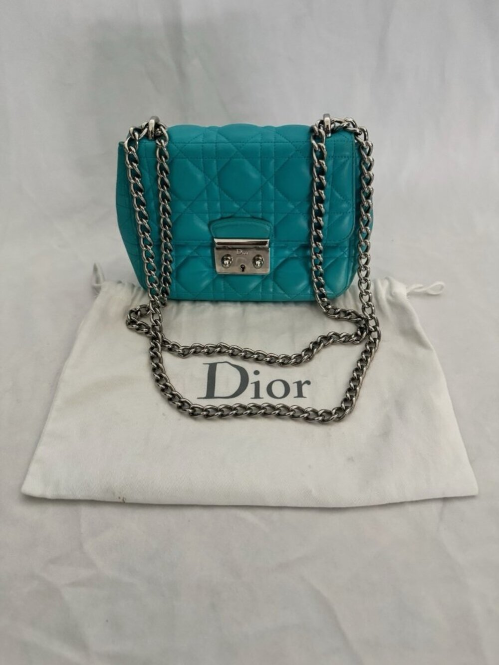 Authentic Dior Miss Dior Cannage Turquoise Blue Leather Shoulder Crossbody Bag